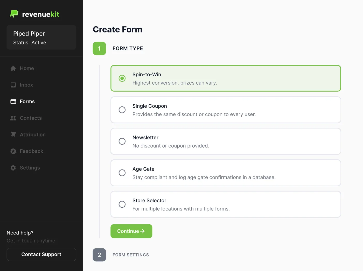 Gamified Lead Capture dashboard inside the RevenueKit product